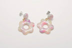 Pink & Purple Transparent Flower Dangle Studs