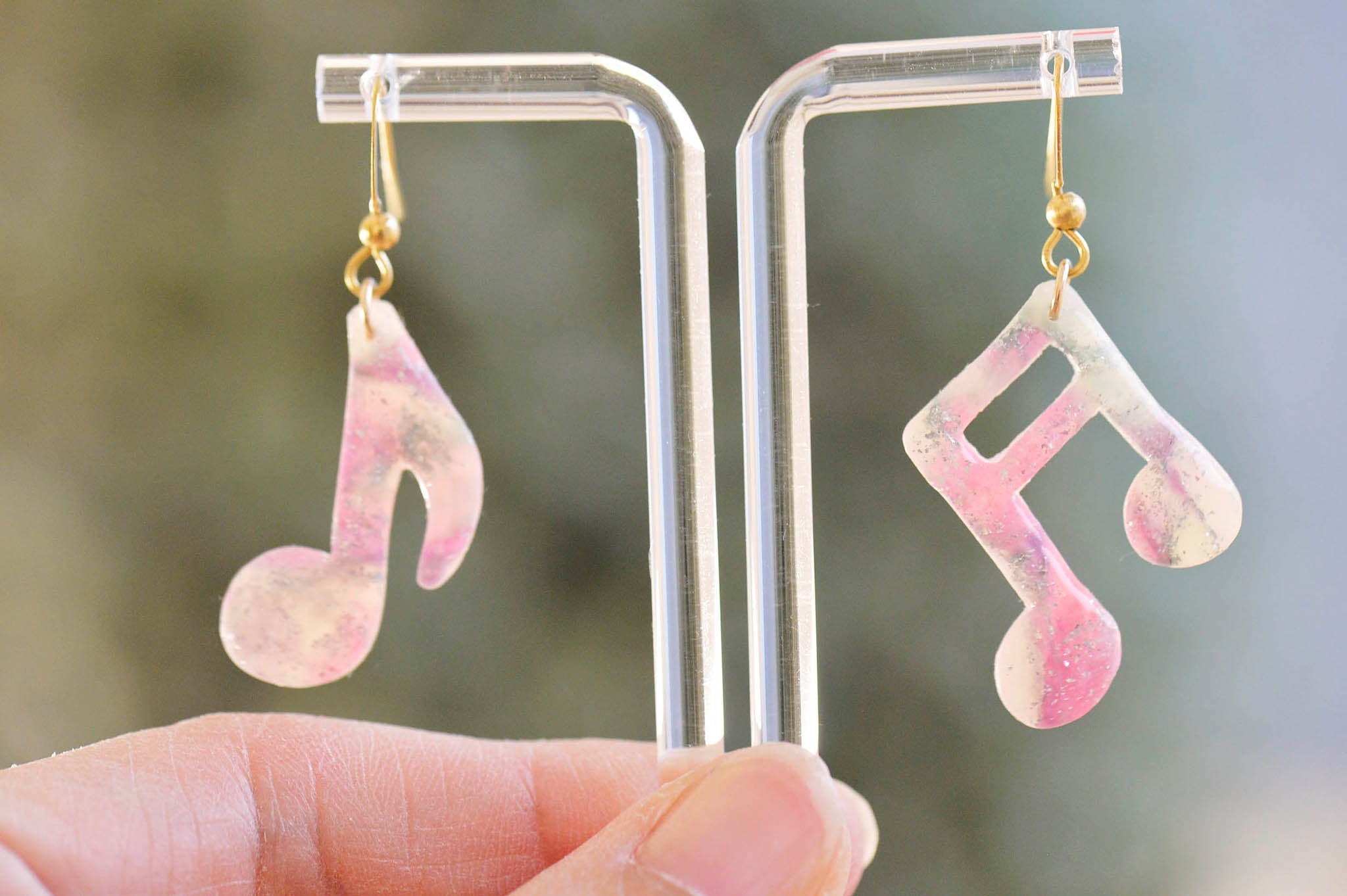 Rose Quartz Music Note Earrings
