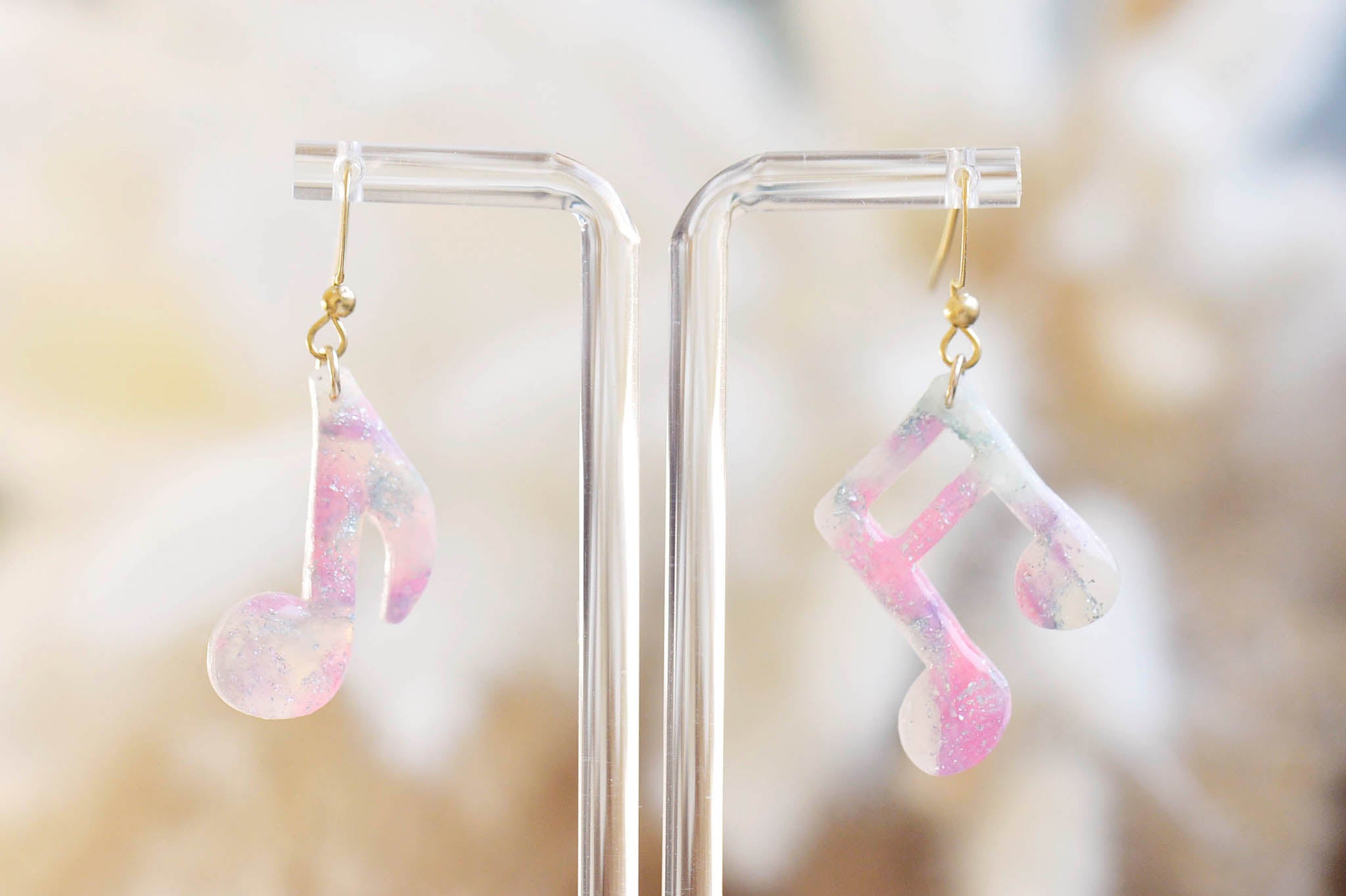 Rose Quartz Music Note Earrings