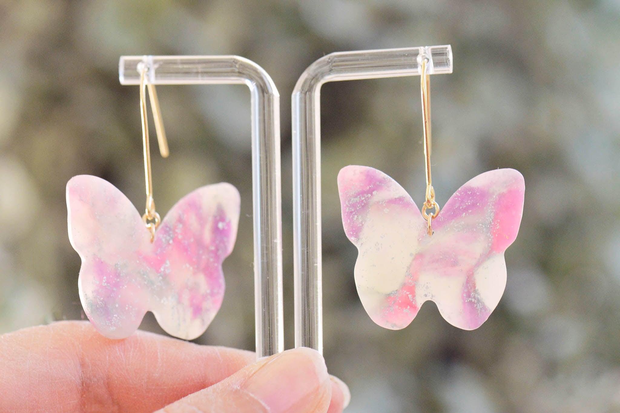 Pink & Purple Transparent Butterfly Earrings