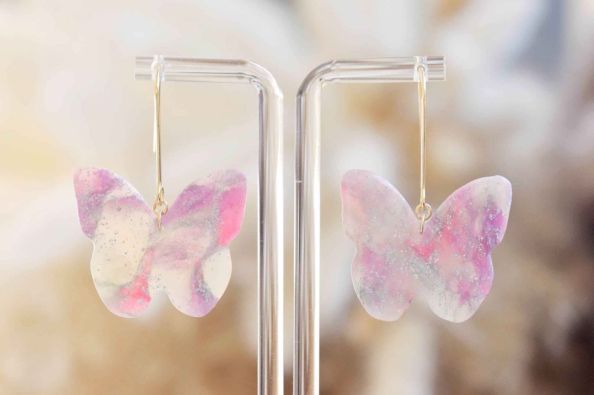 Pink & Purple Transparent Butterfly Earrings