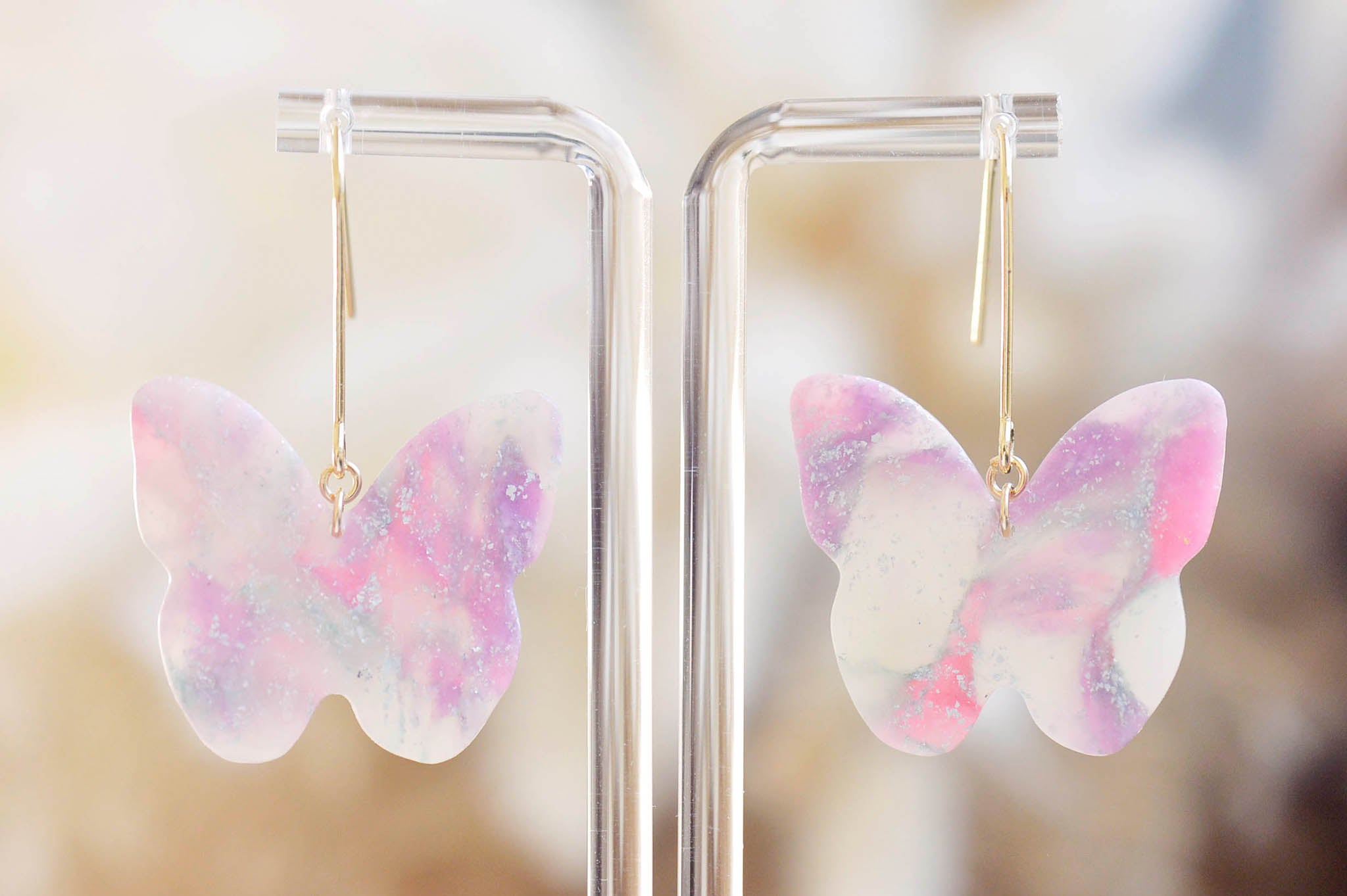 Pink & Purple Transparent Butterfly Earrings