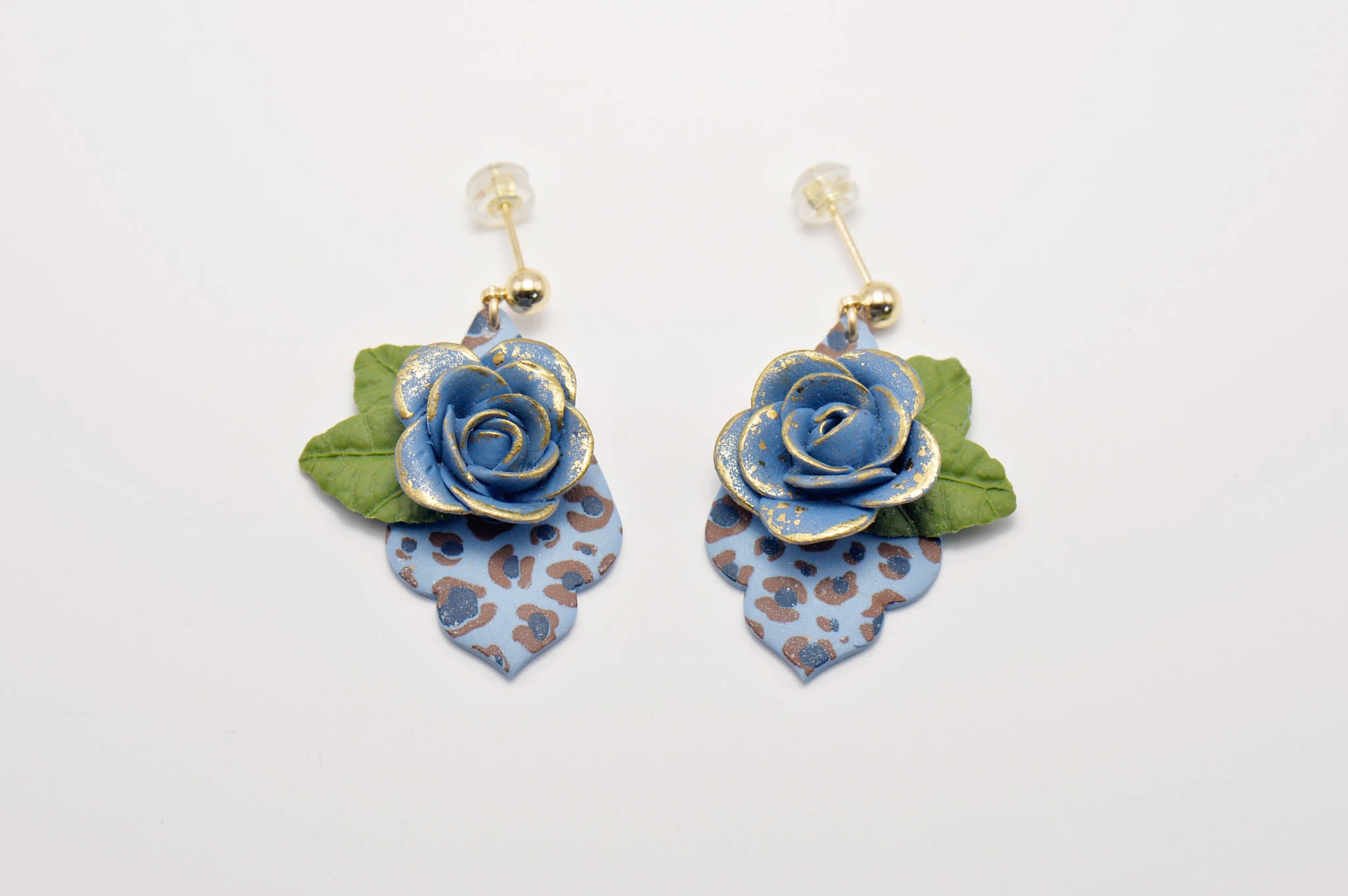 Blue Rose Leopard Print Earrings
