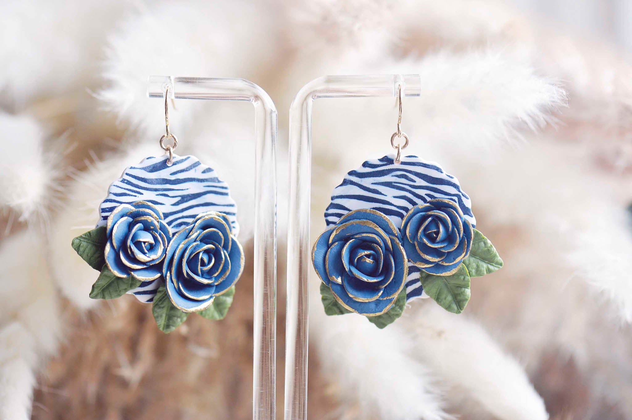 Rose Zebra Print Statement Earrings