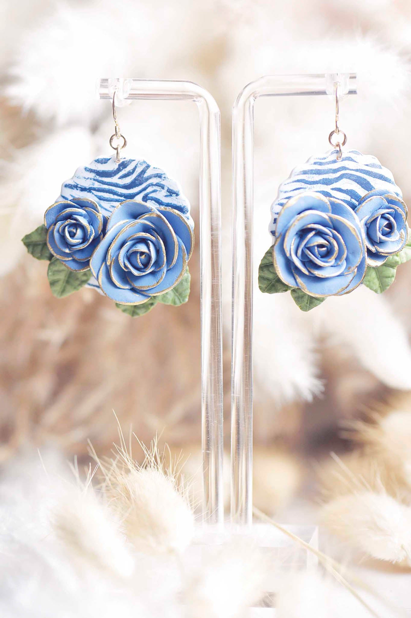 Rose Zebra Print Statement Earrings