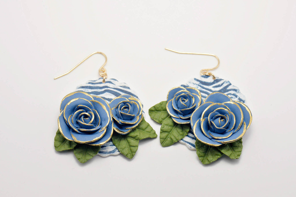 Rose Zebra Print Statement Earrings