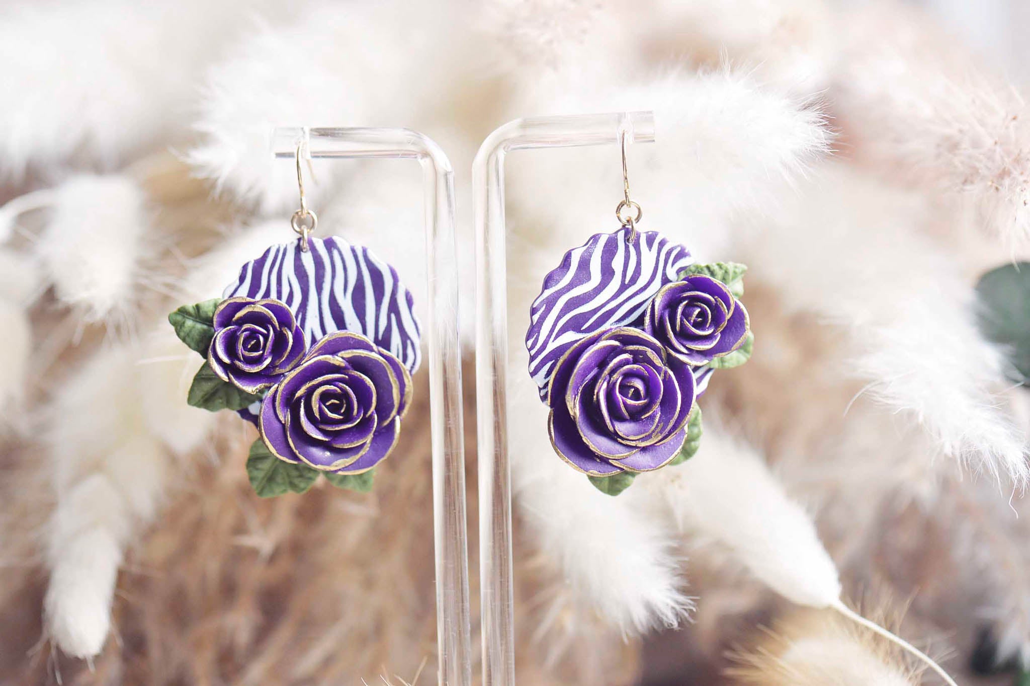 Rose Zebra Print Statement Earrings