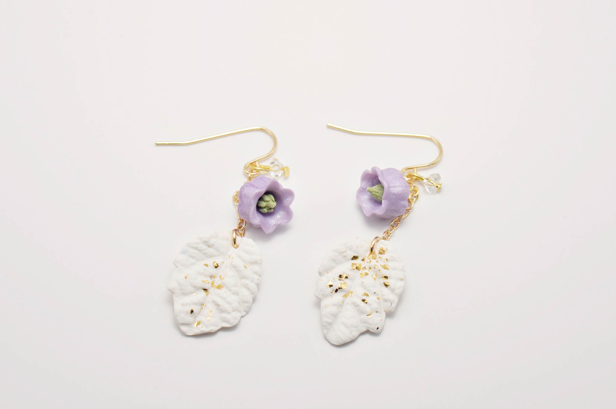 Lavender Purple Pearl Bell Flower Chain Earrings