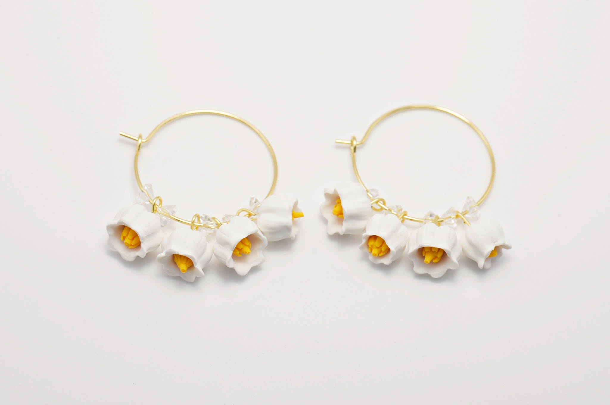White Lily of the Valley Hoop Earrings