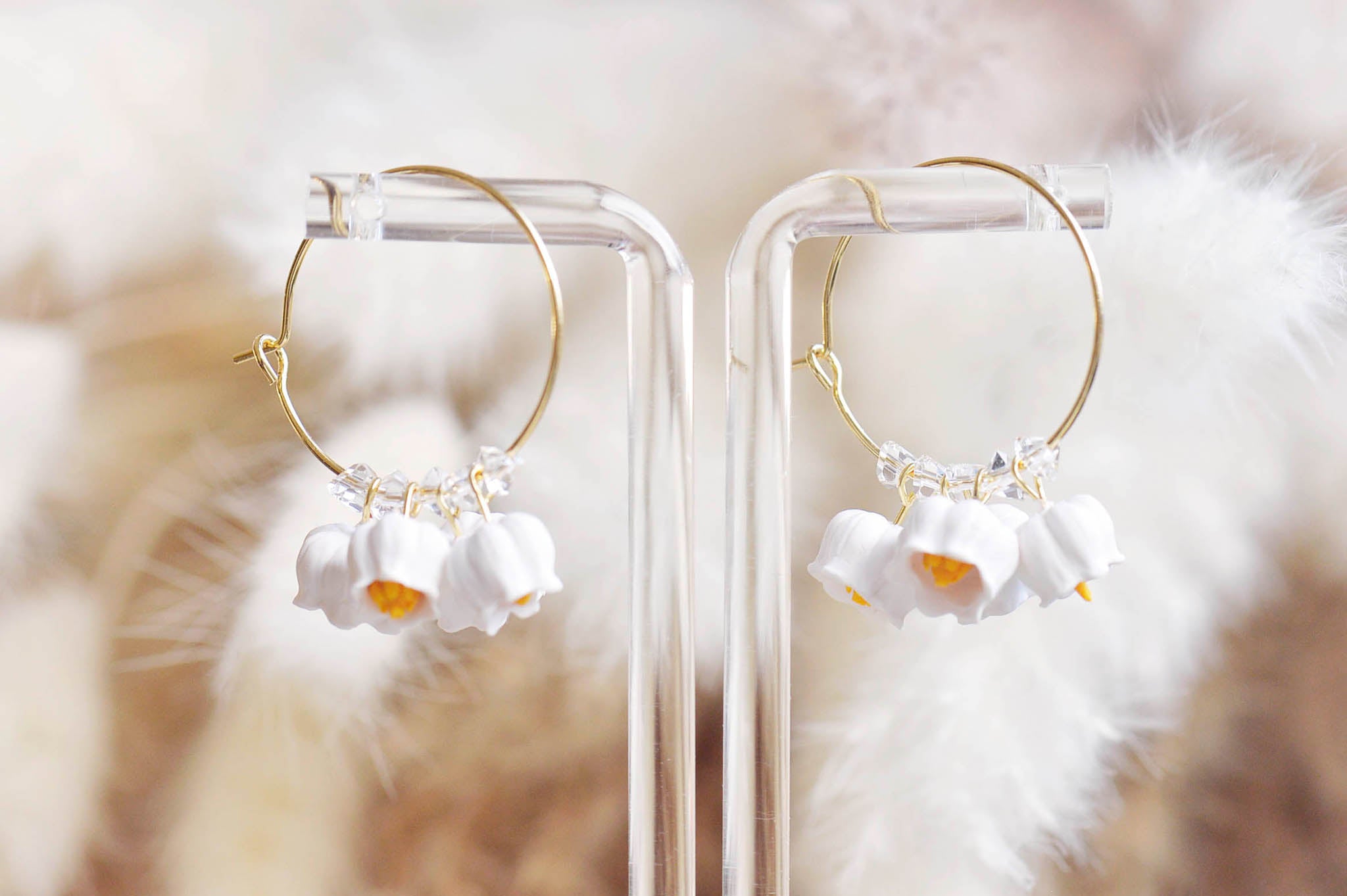 White Lily of the Valley Hoop Earrings