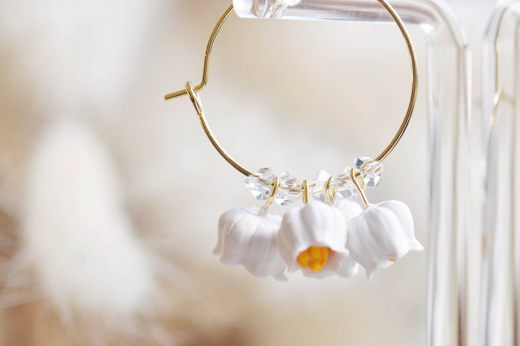 White Lily of the Valley Hoop Earrings