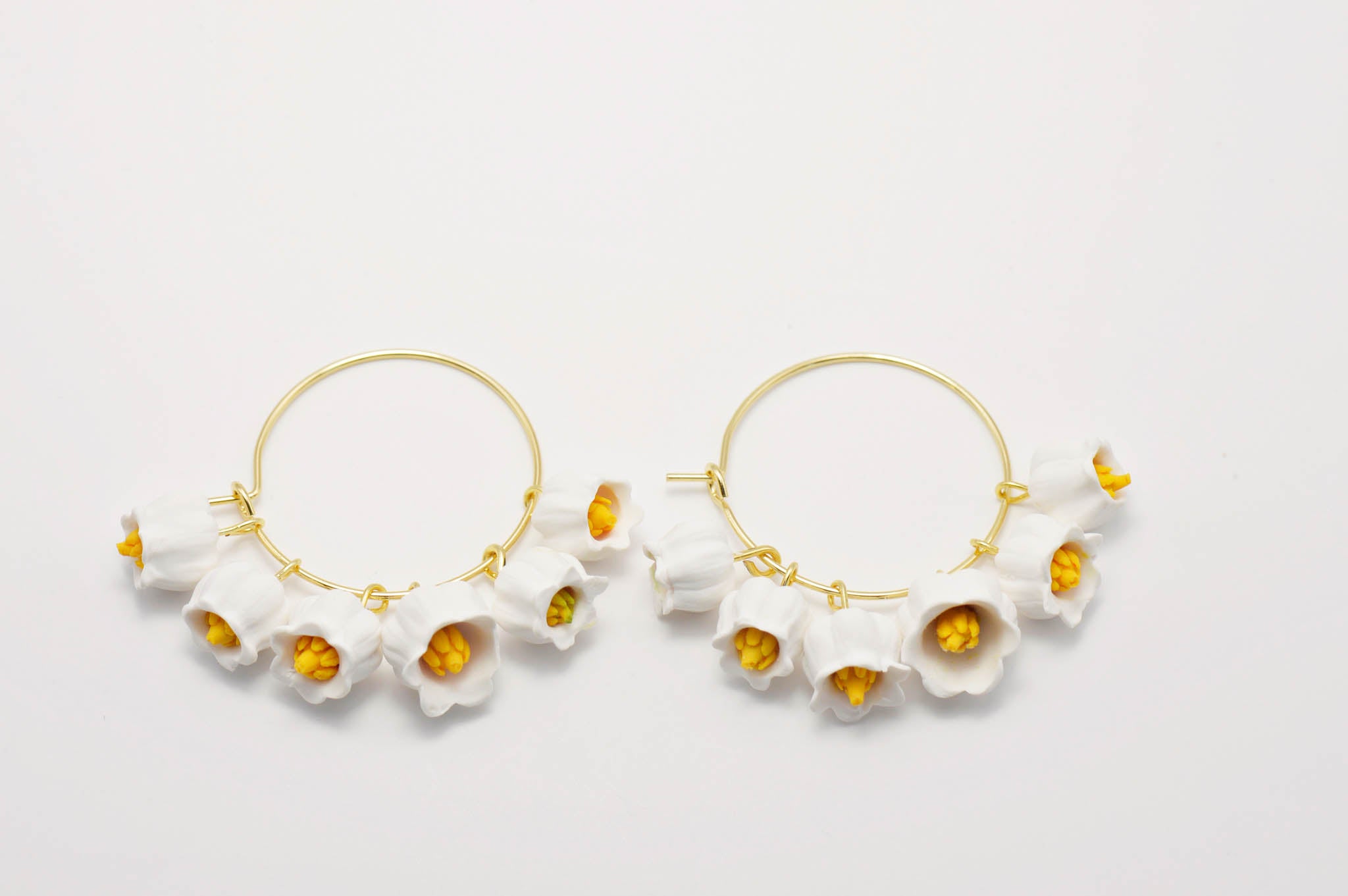 Lily of the Valley Hoop Earrings - White