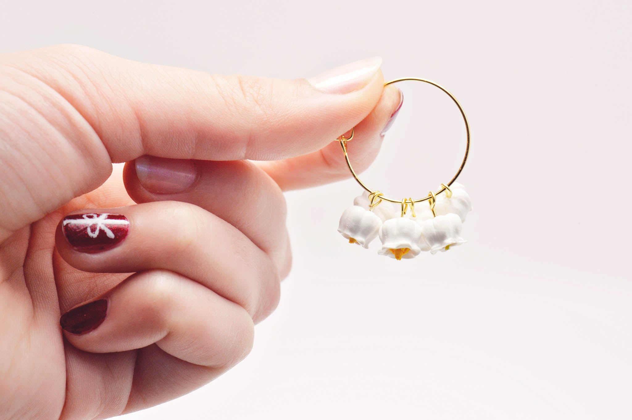 Lily of the Valley Hoop Earrings - White
