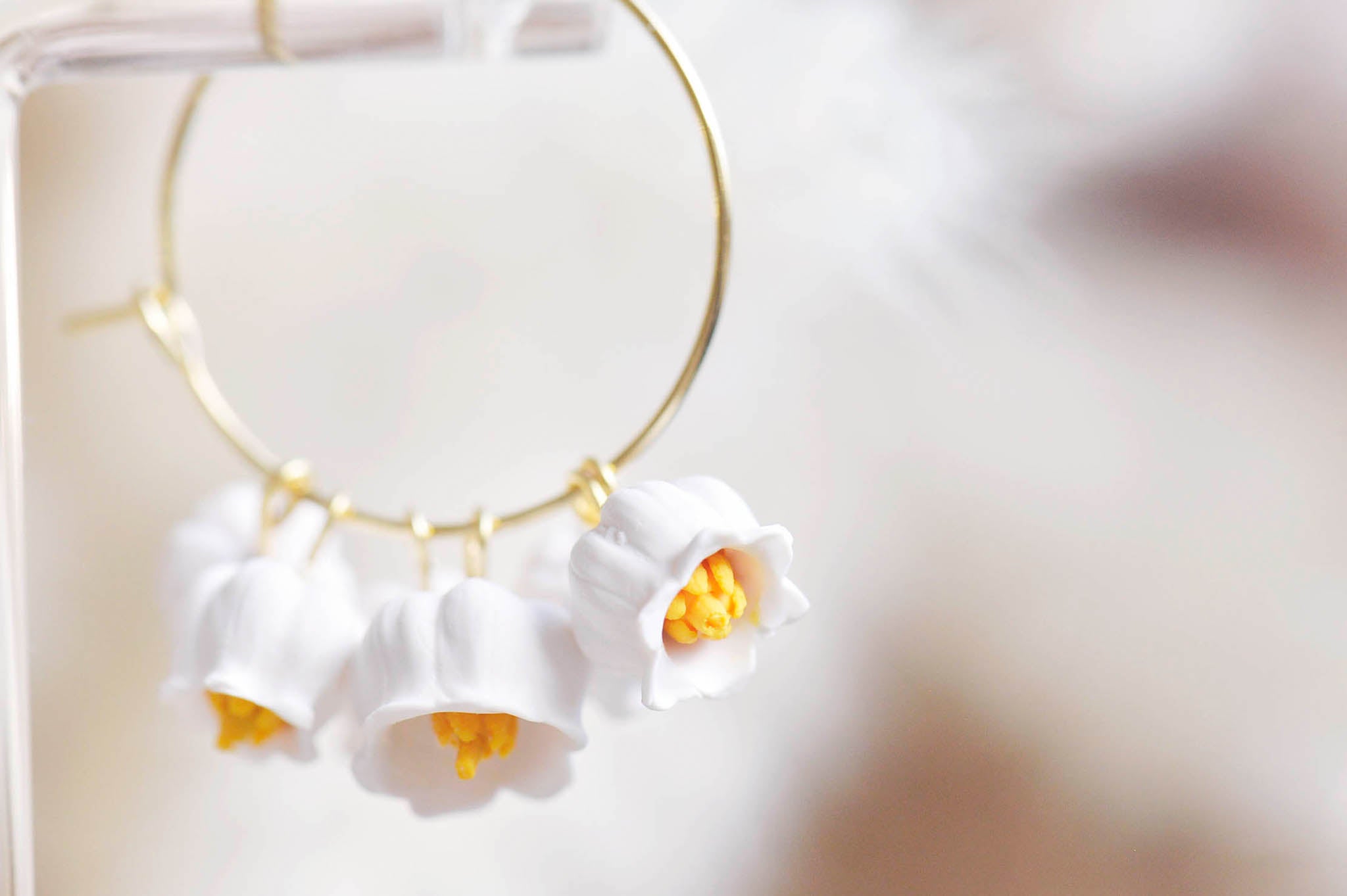 Lily of the Valley Hoop Earrings - White