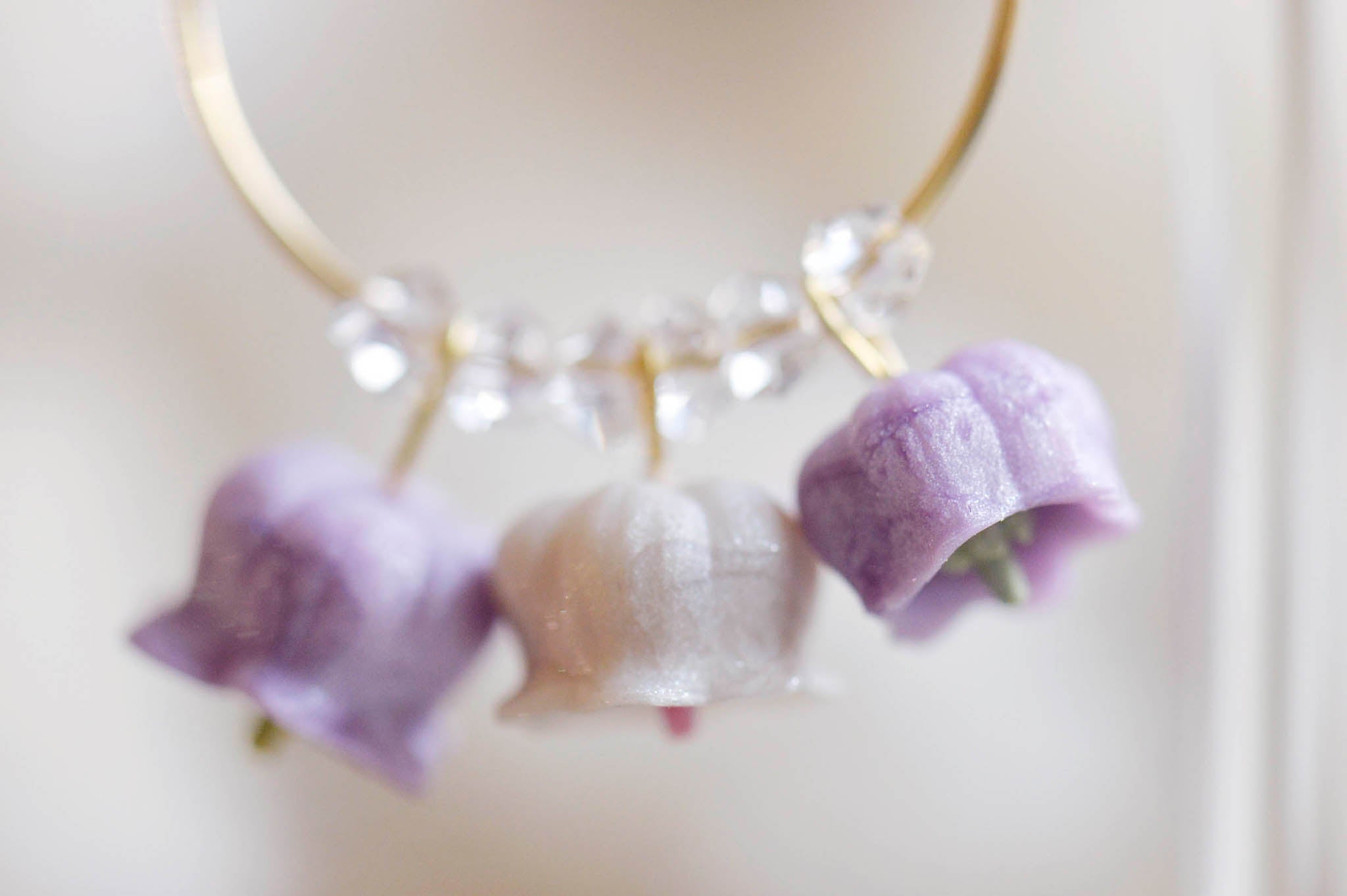 Lavender & White Pearl Lily of the Valley Hoop Earrings
