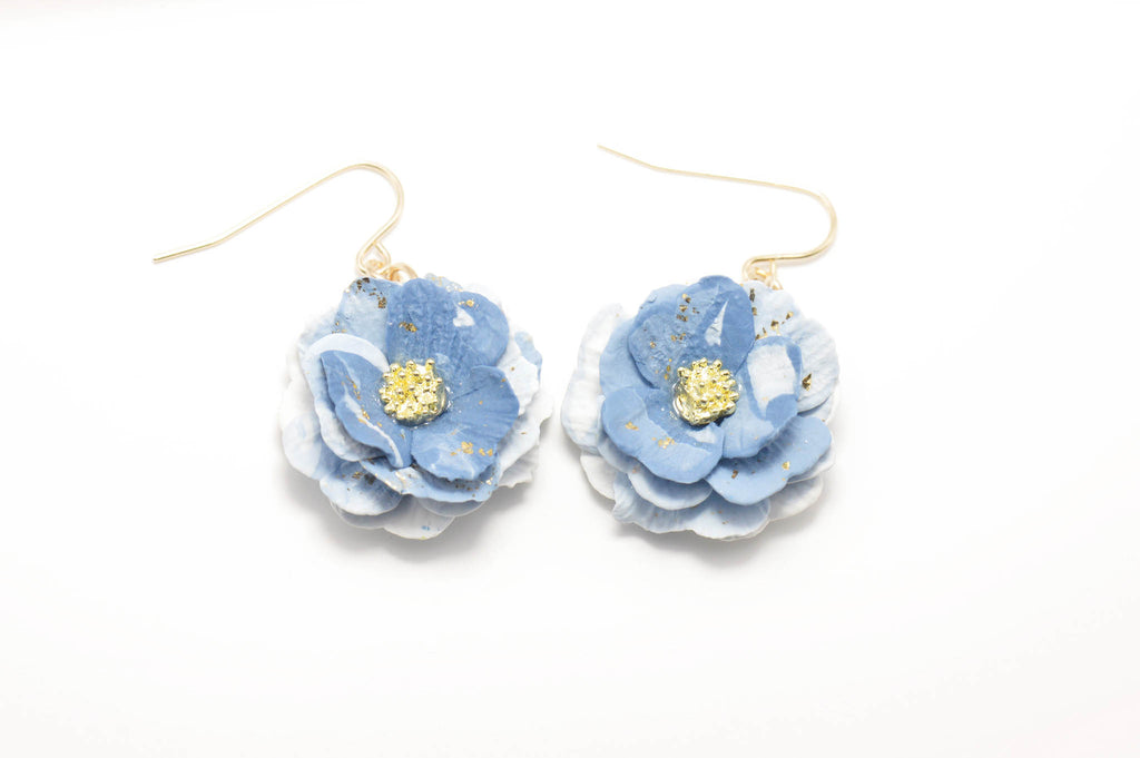 Rose Earrings with Gold-Filled Centers - Blue & Teal