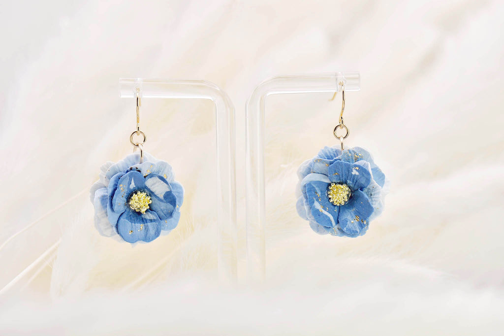 Rose Earrings with Gold-Filled Centers - Blue & Teal