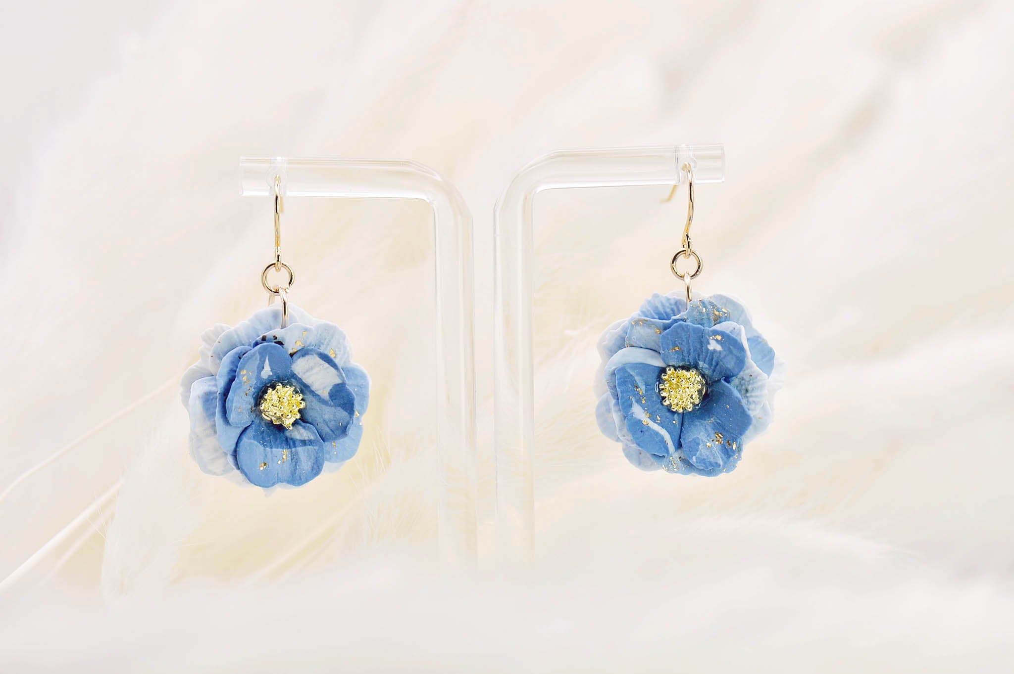 Rose Earrings with Gold-Filled Centers - Blue & Teal