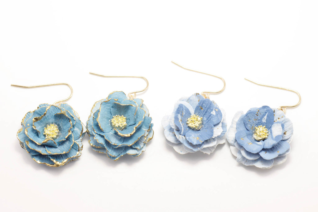 Rose Earrings with Gold-Filled Centers - Blue & Teal