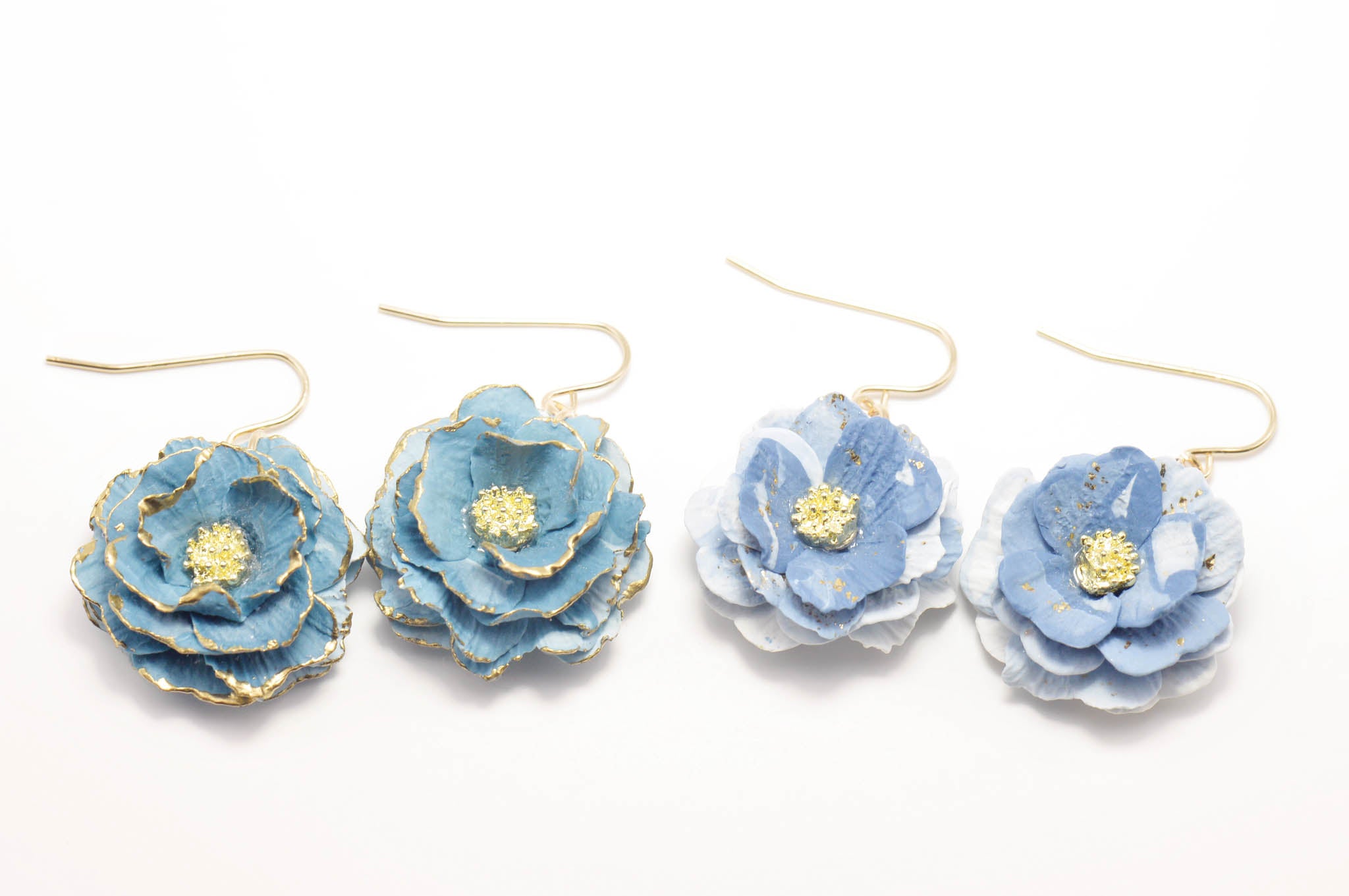 Rose Earrings with Gold-Filled Centers - Blue & Teal