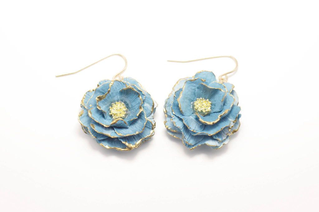 Rose Earrings with Gold-Filled Centers - Blue & Teal