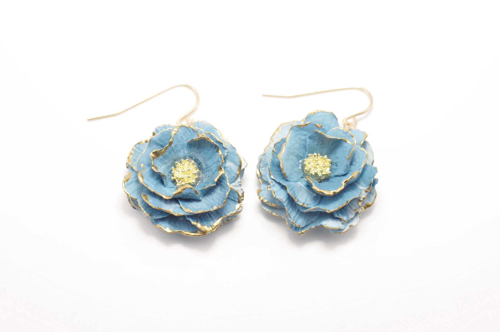 Rose Earrings with Gold-Filled Centers - Blue & Teal