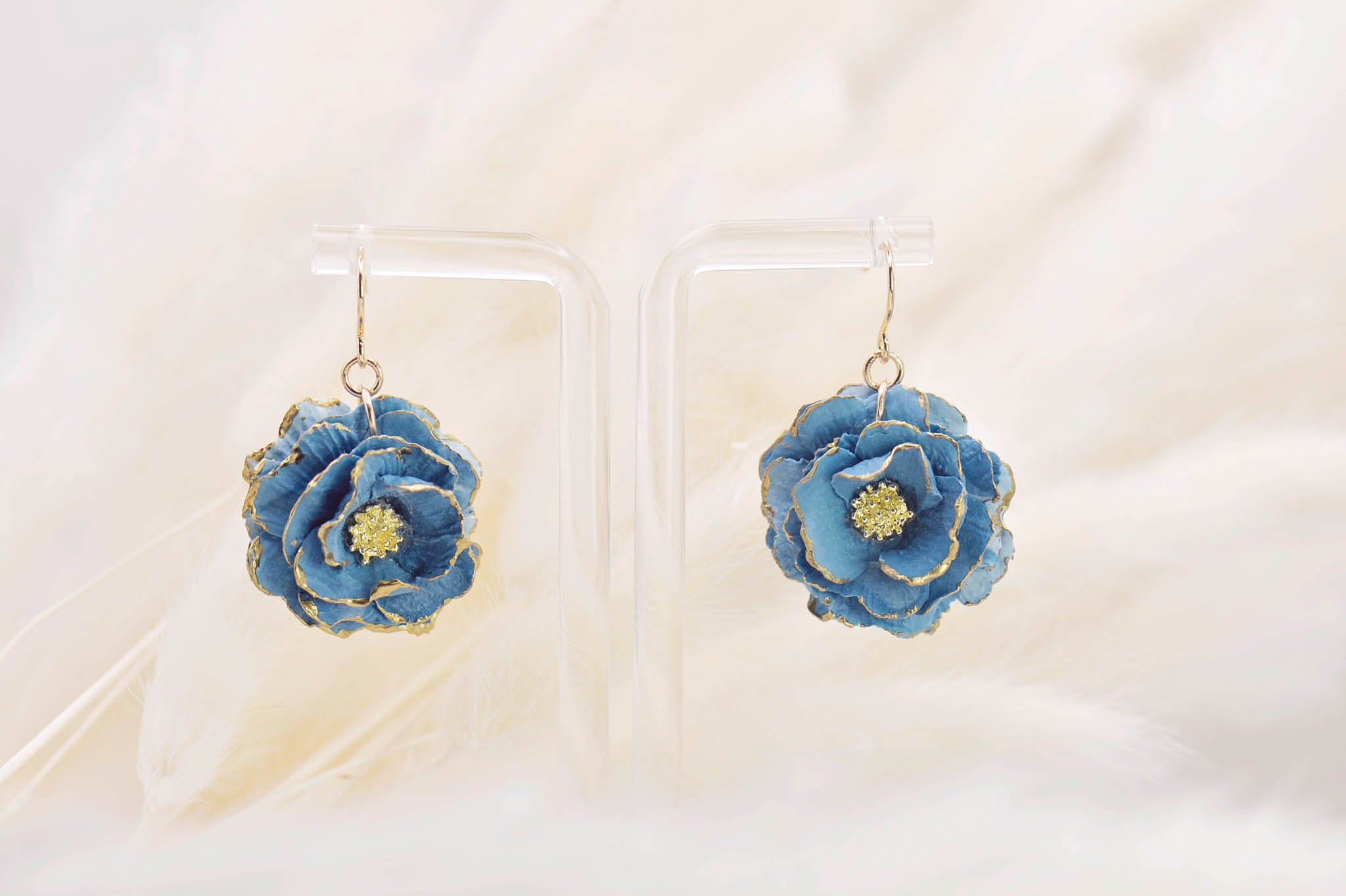 Rose Earrings with Gold-Filled Centers - Blue & Teal