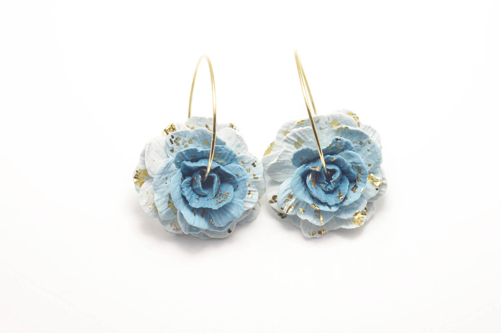 Rose Hoop Earrings - Blue & Teal