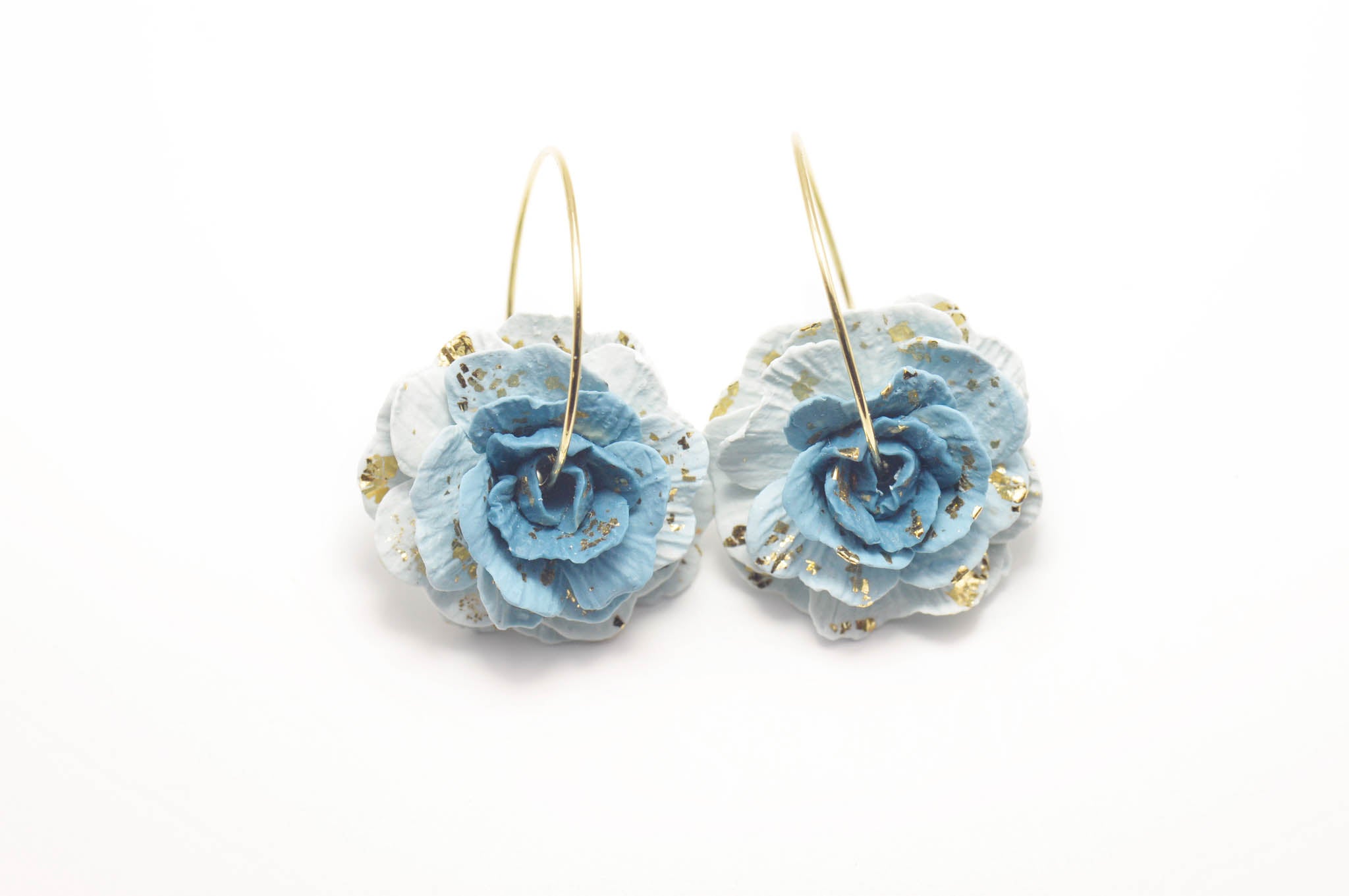 Rose Hoop Earrings - Blue & Teal