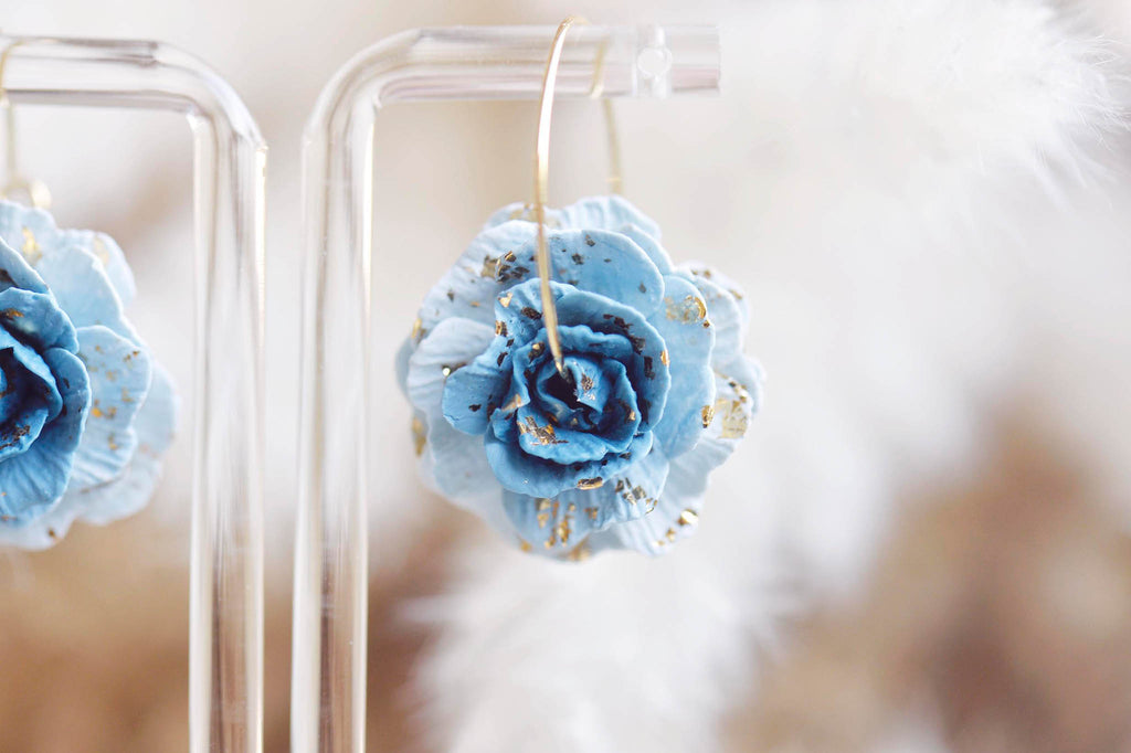 Rose Hoop Earrings - Blue & Teal