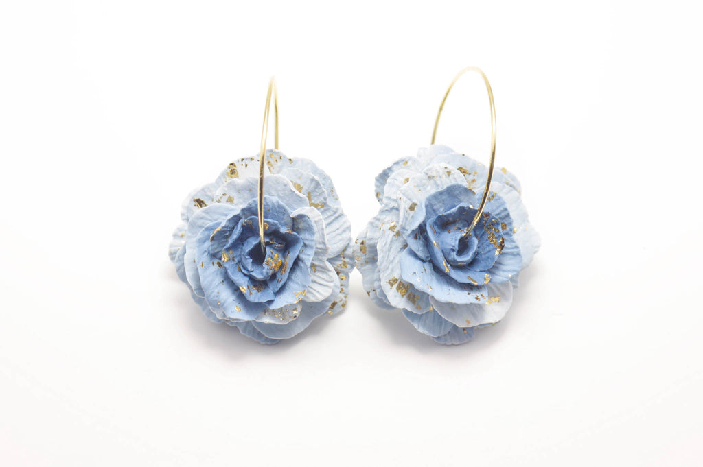 Rose Hoop Earrings - Blue & Teal