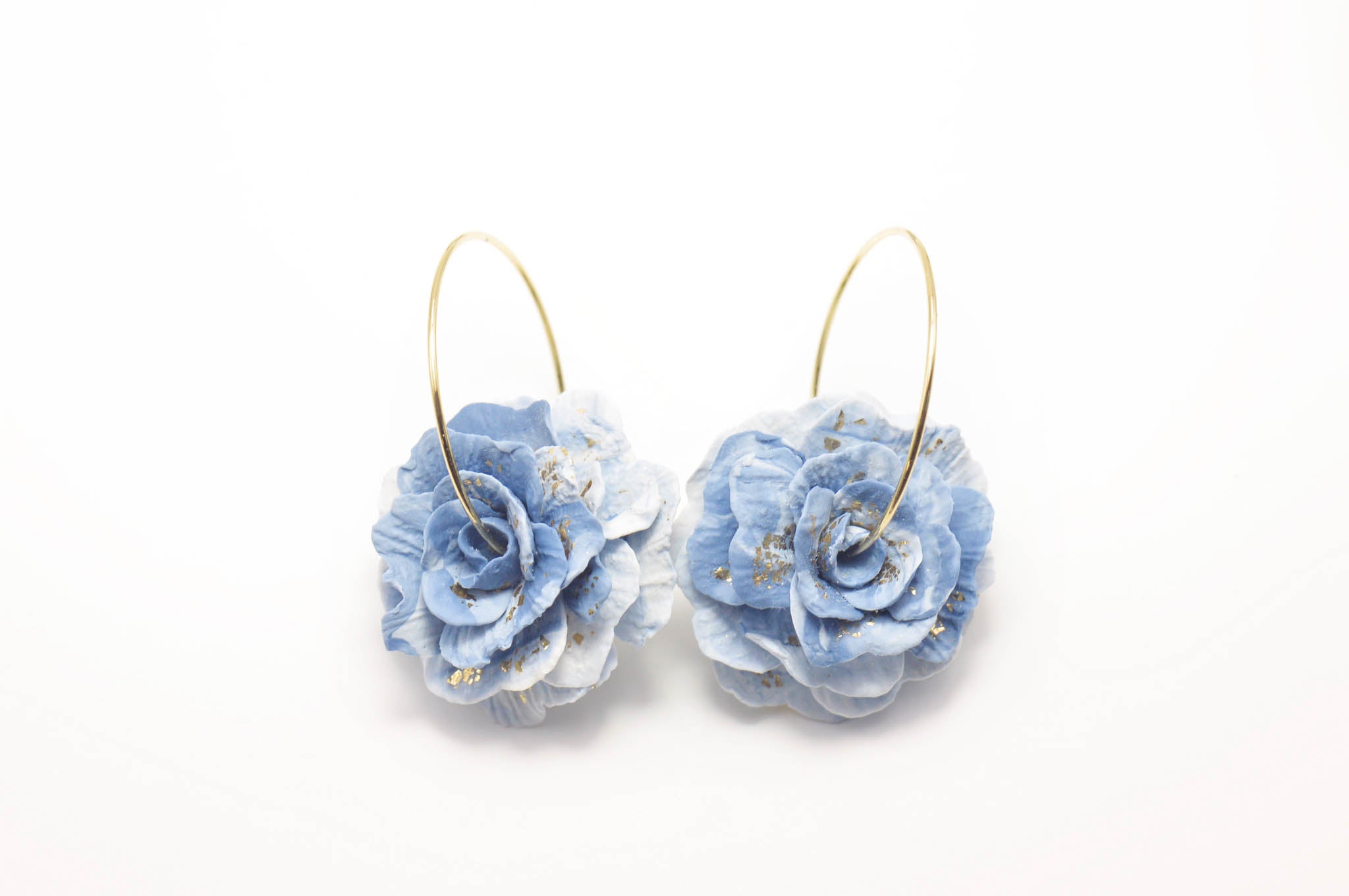 Rose Hoop Earrings - Blue & Teal