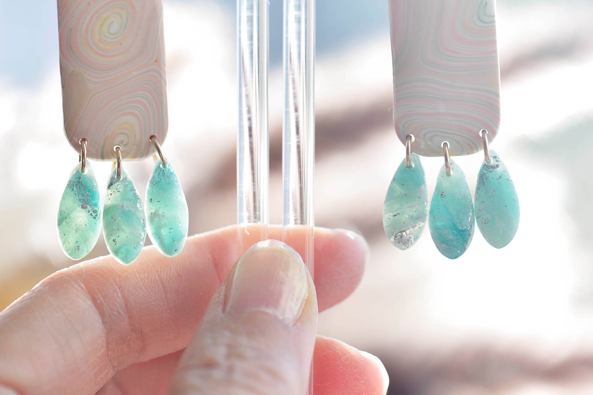 Peach & Mint Polymer Clay Dangles