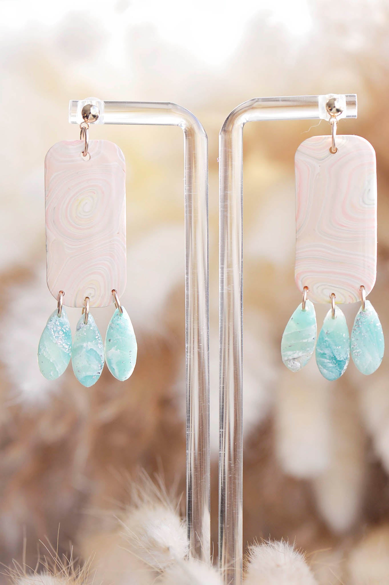 Peach & Mint Polymer Clay Dangles