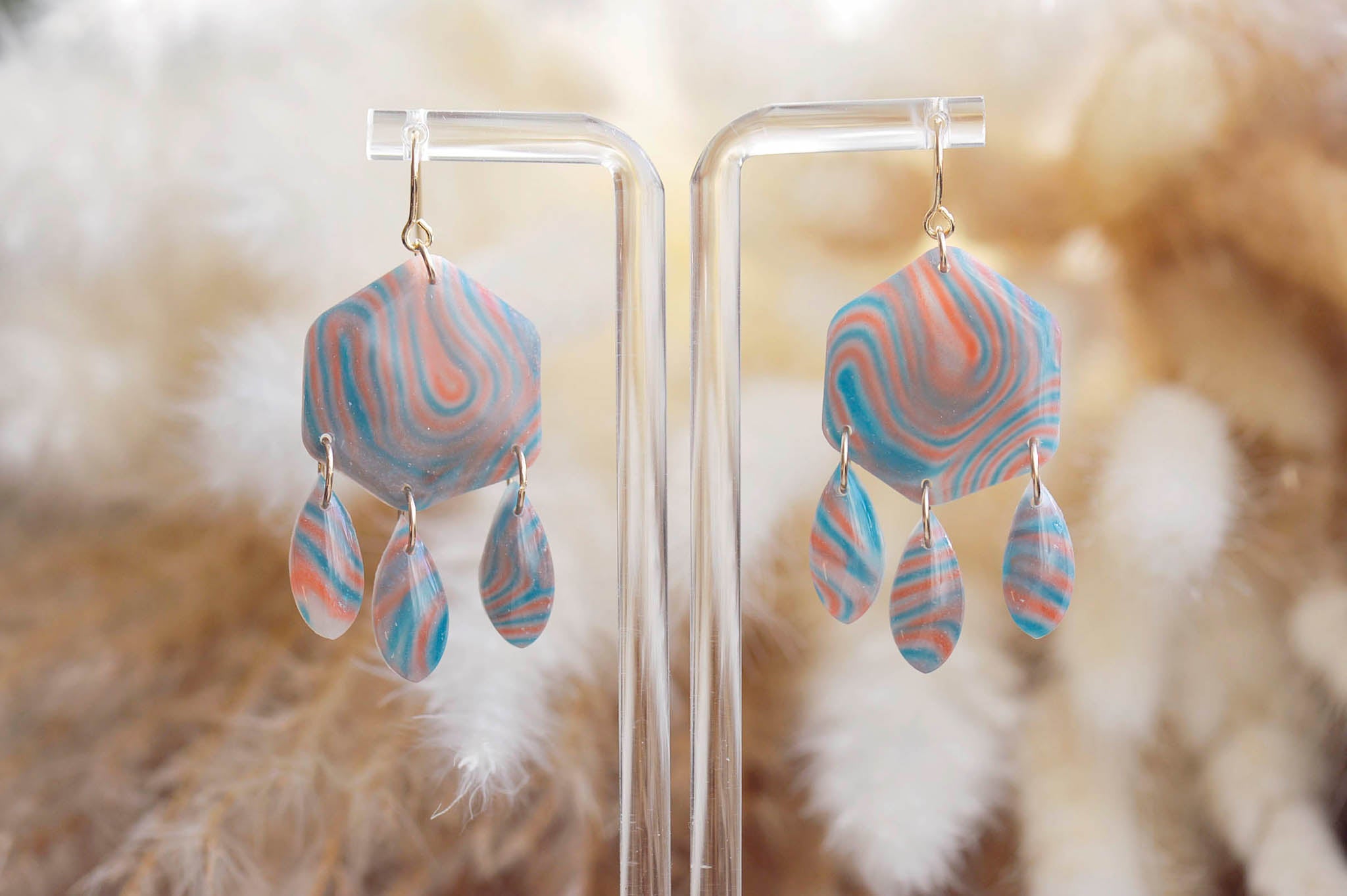 Orange Turquoise Dangle Drops