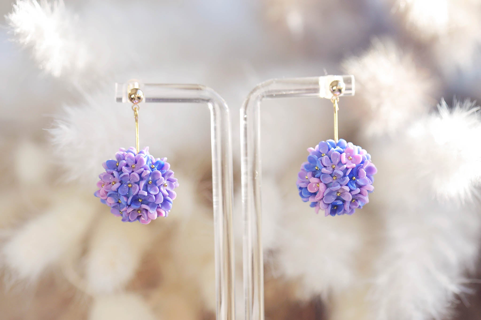 Blue & Pink Hydrangea Dangle Ball Posts